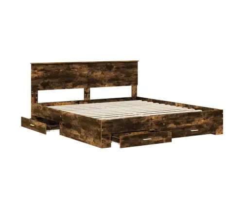 Voodi Raam Peaga Suitsetatud Tamm 200 X 200 Cm Tehispuit