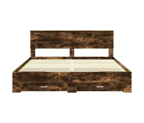 Voodi Raam Peaga Suitsetatud Tamm 200 X 200 Cm Tehispuit