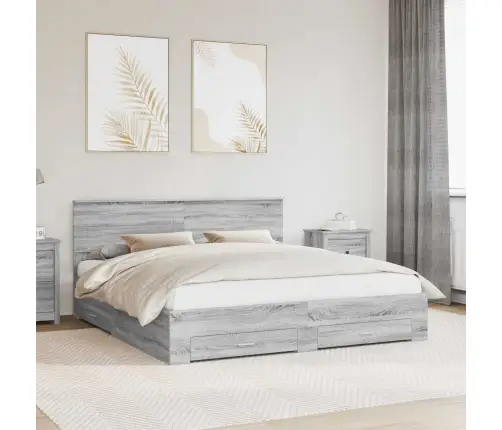 Gultas Rāmis Pelēks Sonoma 200 X 200 Cm Inženierijas Koks Vidaxl