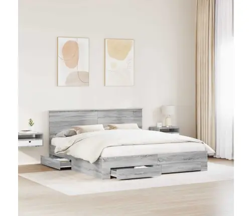 Gultas Rāmis Pelēks Sonoma 200 X 200 Cm Inženierijas Koks Vidaxl