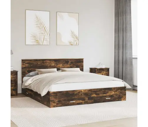 Gultas Rāmis Dūmaka Ozols 180 X 200 Cm Inženierijas Koks Vidaxl