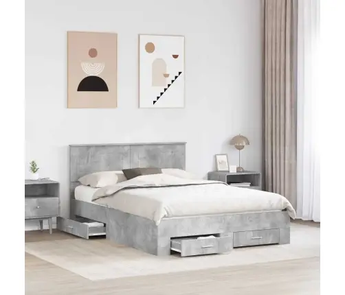 Gultas Rāmis Betona Pelēks 150 X 200 Cm Inženierijas Koks Vidaxl