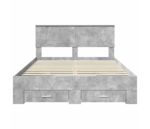 Gultas Rāmis Betona Pelēks 150 X 200 Cm Inženierijas Koks Vidaxl