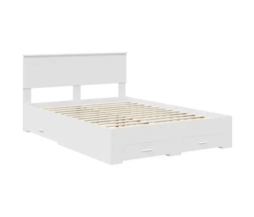 Gultas Rāmis Ar Atvilktni Balts 140 X 190 Cm Inženierijas Koks Vidaxl