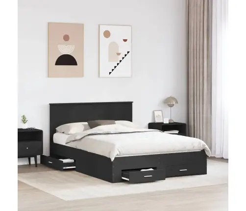 Gultas Rāmis Ar Atvilktni Melna 140 X 190 Cm Inženierijas Koks Vidaxl