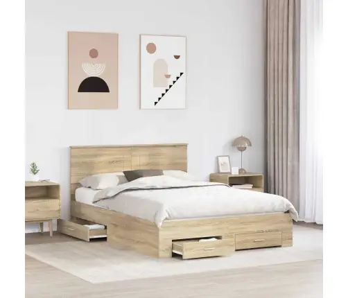 Gultas Rāmis Sonoma Ozols 140 X 190 Cm Inženierijas Koks Vidaxl