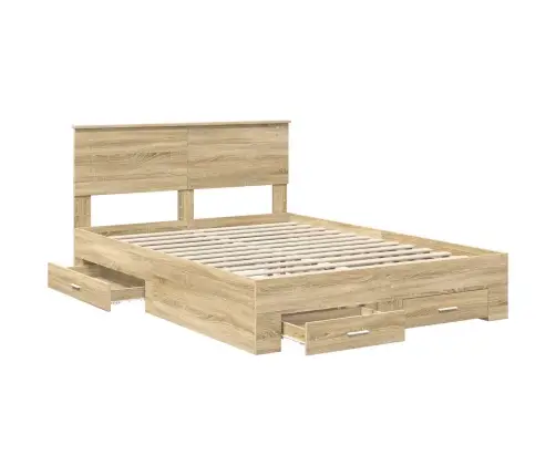 Gultas Rāmis Sonoma Ozols 140 X 190 Cm Inženierijas Koks Vidaxl