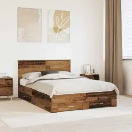 Voodi Raam Peaga Sahtliga Vana Puit 140 X 190 Cm Tehispuit