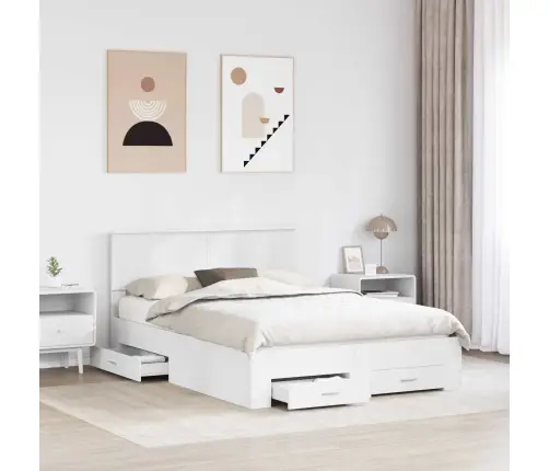 Gultas Rāmis Ar Atvilktni Balts 140 X 200 Cm Inženierijas Koks Vidaxl