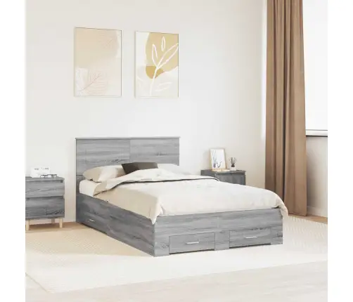 Gultas Rāmis Pelēks Sonoma 135 X 190 Cm Inženierijas Koks Vidaxl