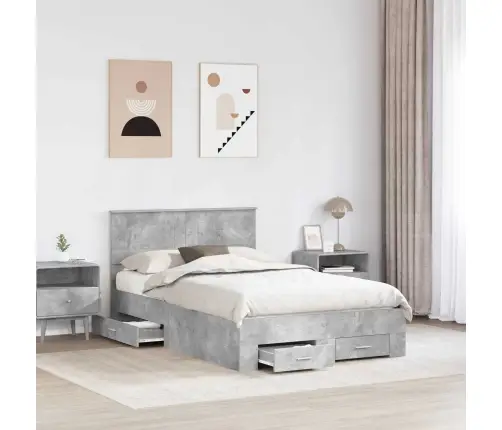 Gultas Rāmis Betona Pelēks 120 X 190 Cm Inženierijas Koks Vidaxl