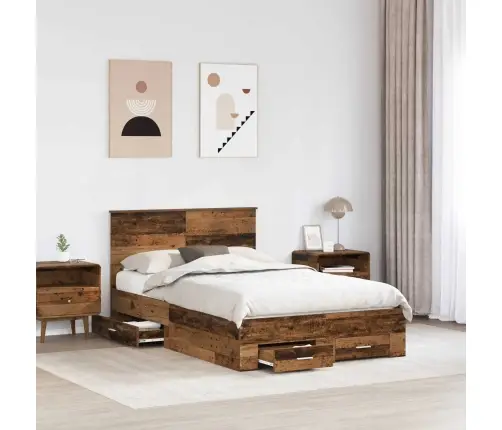 Gultas Rāmis Vecs Koks 120 X 190 Cm Inženierijas Koks Vidaxl