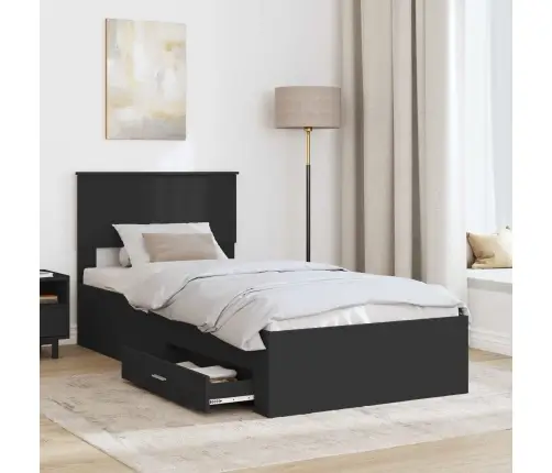 Gultas Rāmis Melns Un Sudrabains 100 X 200 Cm Inženierijas Koks Vidaxl