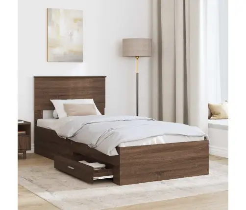 Gultas Rāmis Ar Atvilktni Brūnais Ozols Un Sudrabs 100 X 200 Cm Vidaxl