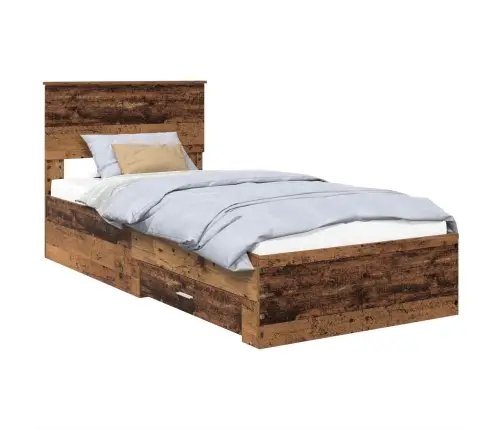 Voodi Raam Peaga Sahtliga Vana Puit 100 X 200 Cm Tehispuit