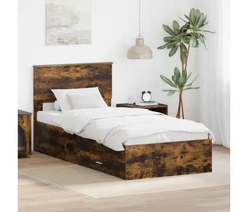 Gultas Rāmis Dūmaka Ozols 90 X 190 Cm Inženierijas Koks Vidaxl