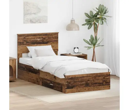 Voodi Raam Peaga Sahtliga Vana Puit 90 X 190 Cm Tehispuit