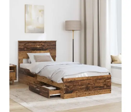 Voodi Raam Peaga Sahtliga Vana Puit 90 X 190 Cm Tehispuit