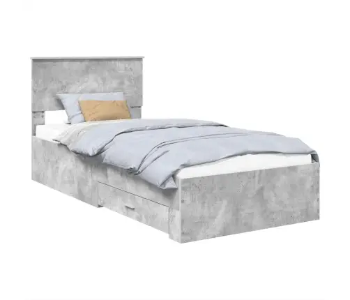 Gultas Rāmis Betona Pelēks 90 X 200 Cm Inženierijas Koks Vidaxl