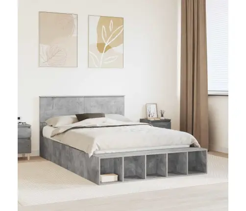 Gultas Rāmis Betona Pelēks 150 X 200 Cm Inženierijas Koks Vidaxl