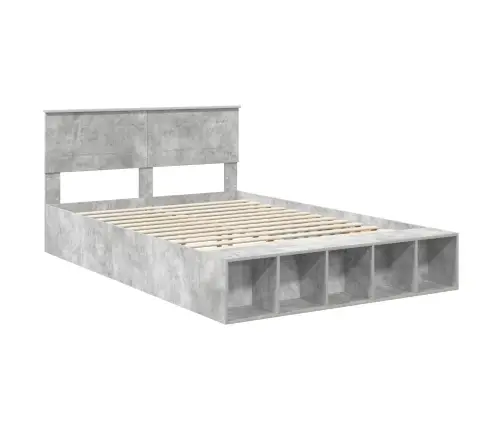 Gultas Rāmis Betona Pelēks 150 X 200 Cm Inženierijas Koks Vidaxl