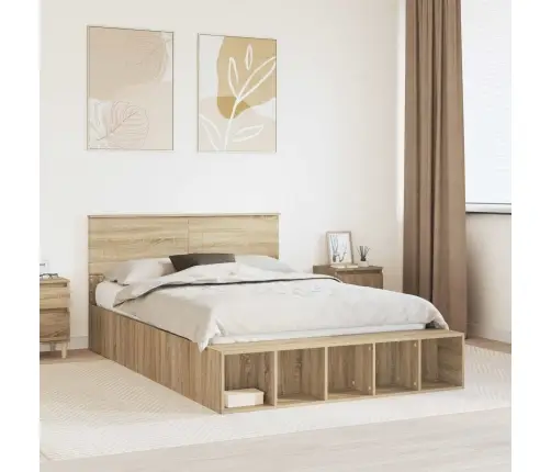 Gultas Rāmis Sonoma Ozols 140 X 190 Cm Inženierijas Koks Vidaxl