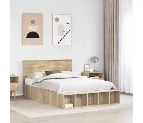 Gultas Rāmis Sonoma Ozols 140 X 190 Cm Inženierijas Koks Vidaxl