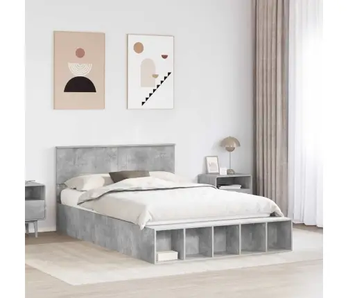 Gultas Rāmis Betona Pelēks 140 X 190 Cm Inženierijas Koks Vidaxl