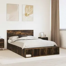 Gultas Rāmis Dūmaka Ozols 140 X 190 Cm Inženierijas Koks Vidaxl