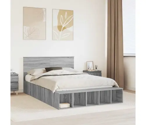 Gultas Rāmis Pelēks Sonoma 140 X 190 Cm Inženierijas Koks Vidaxl