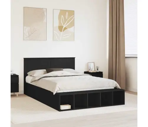 Gultas Rāmis Ar Plauktu Melna 140 X 200 Cm Inženierijas Koks Vidaxl