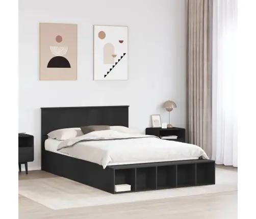 Gultas Rāmis Ar Plauktu Melna 140 X 200 Cm Inženierijas Koks Vidaxl