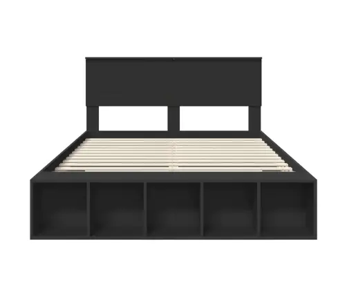 Gultas Rāmis Ar Plauktu Melna 140 X 200 Cm Inženierijas Koks Vidaxl