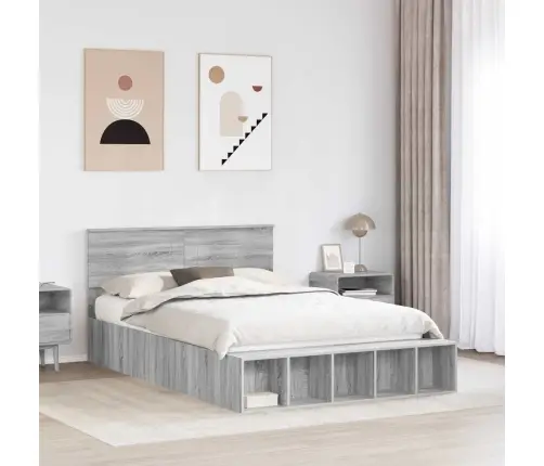 Gultas Rāmis Pelēks Sonoma 140 X 200 Cm Inženierijas Koks Vidaxl