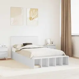 Gultas Rāmis Ar Plauktu Balts 135 X 190 Cm Inženierijas Koks Vidaxl
