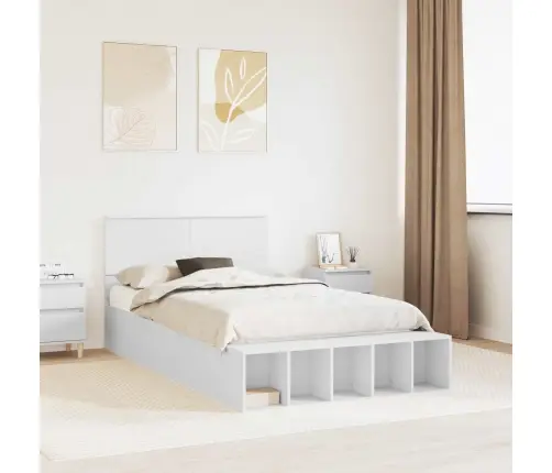 Gultas Rāmis Ar Plauktu Balts 135 X 190 Cm Inženierijas Koks Vidaxl