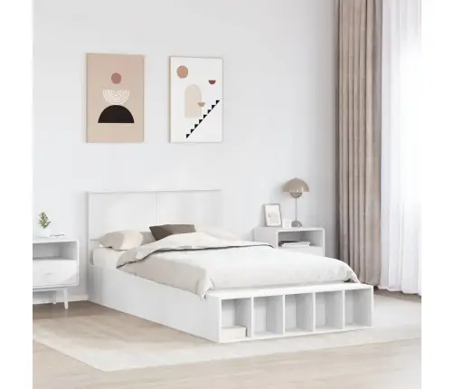 Gultas Rāmis Ar Plauktu Balts 135 X 190 Cm Inženierijas Koks Vidaxl