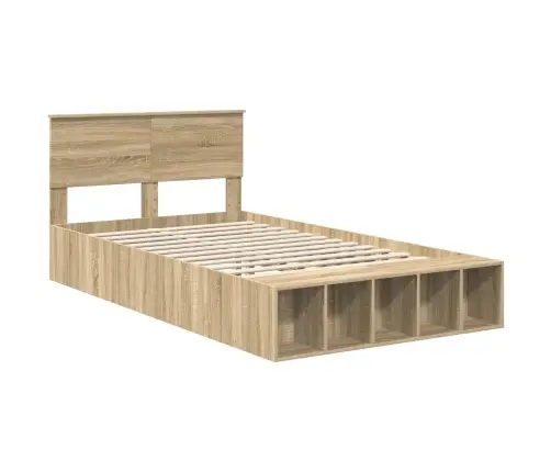 Voodi Raam Riiuliga Peaga Sonoma Tamm 135 X 190 Cm Tehispuit