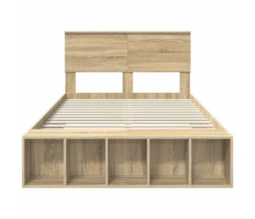 Voodi Raam Riiuliga Peaga Sonoma Tamm 135 X 190 Cm Tehispuit