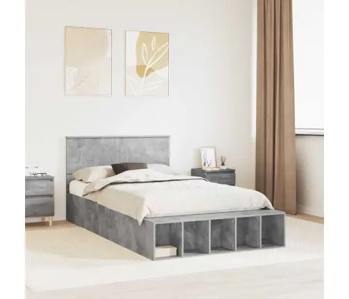 Gultas Rāmis Betona Pelēks 135 X 190 Cm Inženierijas Koks Vidaxl