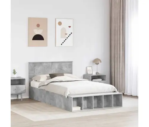 Gultas Rāmis Betona Pelēks 120 X 190 Cm Inženierijas Koks Vidaxl