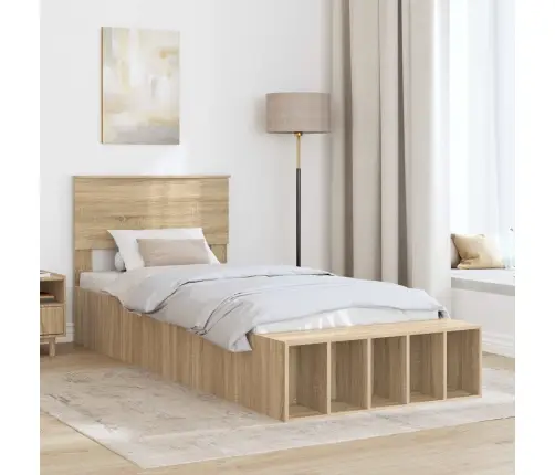 Voodi Raam Riiuliga Peaga Sonoma Tamm 100 X 200 Cm Tehispuit