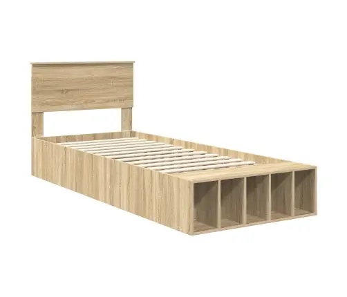 Voodi Raam Riiuliga Peaga Sonoma Tamm 100 X 200 Cm Tehispuit