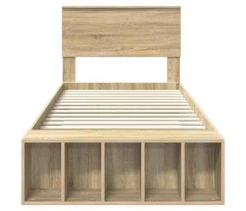 Voodi Raam Riiuliga Peaga Sonoma Tamm 100 X 200 Cm Tehispuit