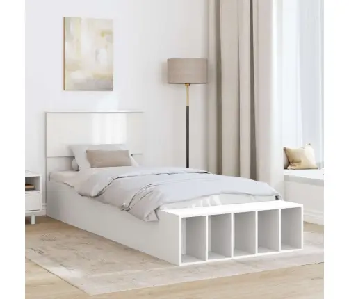 Gultas Rāmis Ar Plauktu Balts 90 X 190 Cm Inženierijas Koks Vidaxl