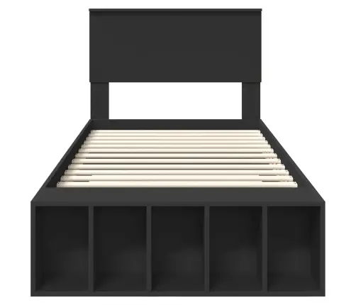 Gultas Rāmis Ar Plauktu Melna 90 X 190 Cm Inženierijas Koks Vidaxl