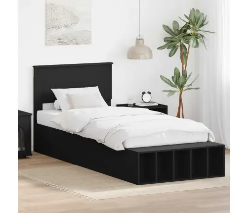 Gultas Rāmis Ar Plauktu Melna 90 X 200 Cm Inženierijas Koks Vidaxl