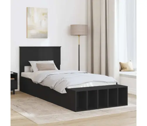 Gultas Rāmis Ar Plauktu Melna 90 X 200 Cm Inženierijas Koks Vidaxl