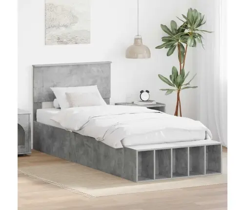 Gultas Rāmis Betona Pelēks 90 X 200 Cm Inženierijas Koks Vidaxl