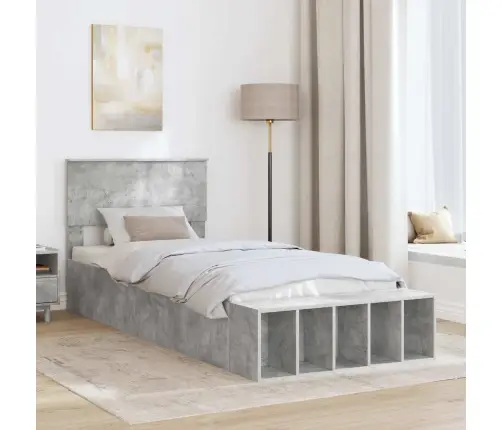 Gultas Rāmis Betona Pelēks 90 X 200 Cm Inženierijas Koks Vidaxl